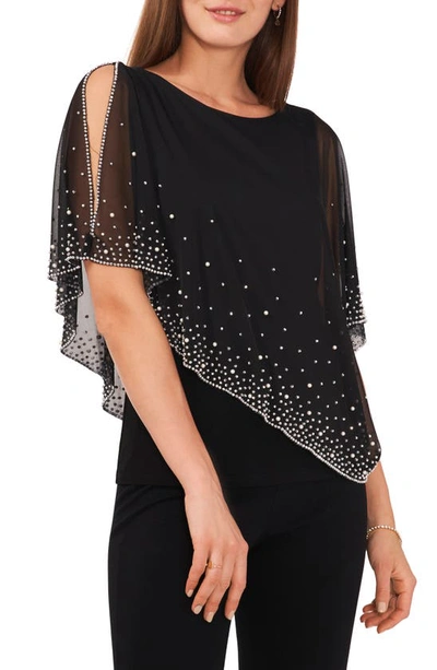 Chaus Imitation Pearl Bead & Rhinestone Embellished Overlay Top In Black