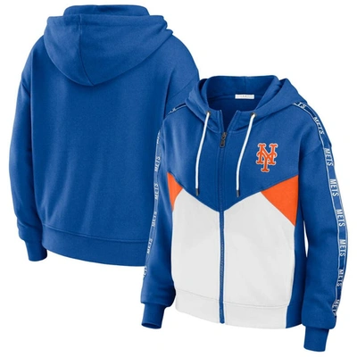 Wear By Erin Andrews Women's  Royal, White New York Mets Color Block Full-zip Hoodie In Royal,white