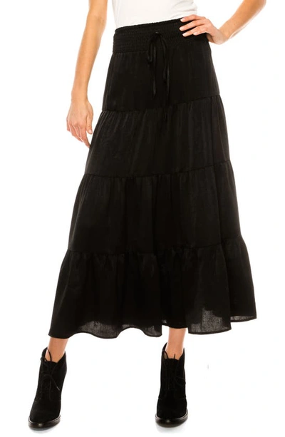 A Collective Story The Danette Tiered Satin Maxi Skirt In Black