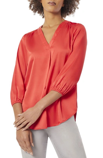 Jones New York Pleated Matte Satin Top In Red