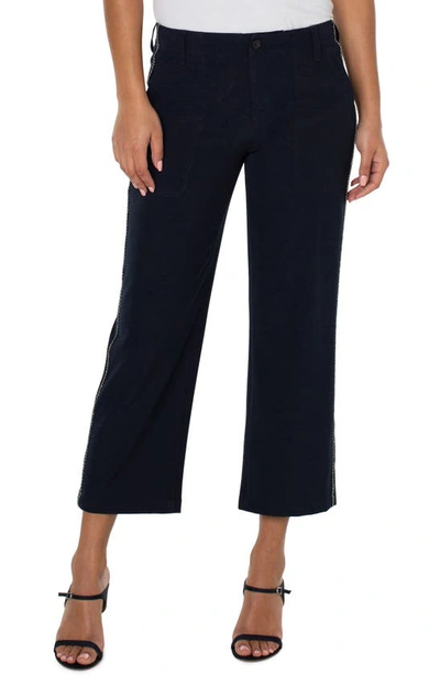 Liverpool Los Angeles Chain Trim Crop Wide Leg Stretch Crepe Cargo Trousers In Lunar Blue