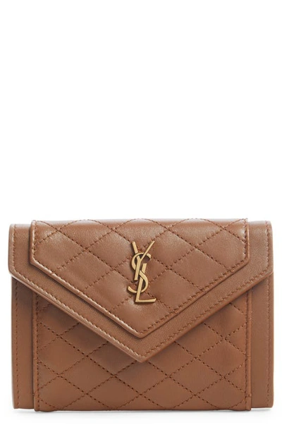 Saint Laurent Small Gaby Quilted Leather Envelope Wallet In Ginger Brown