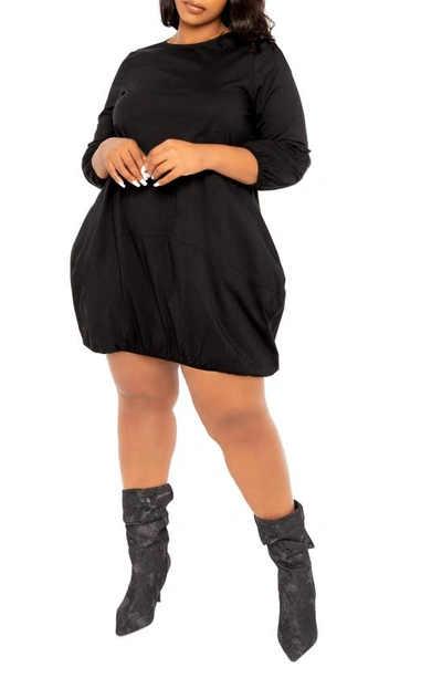 Buxom Couture Bubble Hem Cotton Blend Poplin Dress In Black