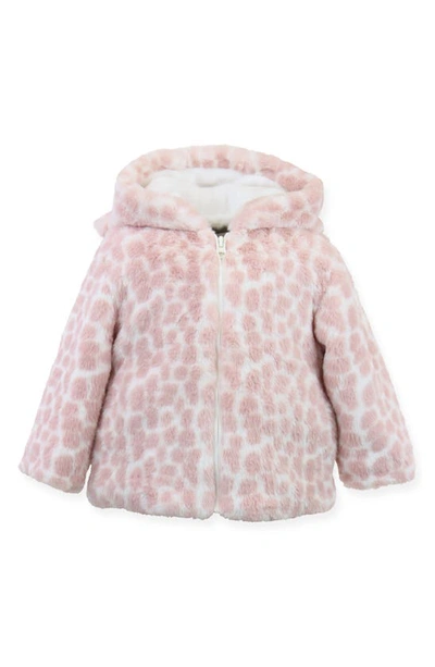 Widgeon Babies' Giraffe Print Faux Fur Hooded Jacket In Pink Giraffe
