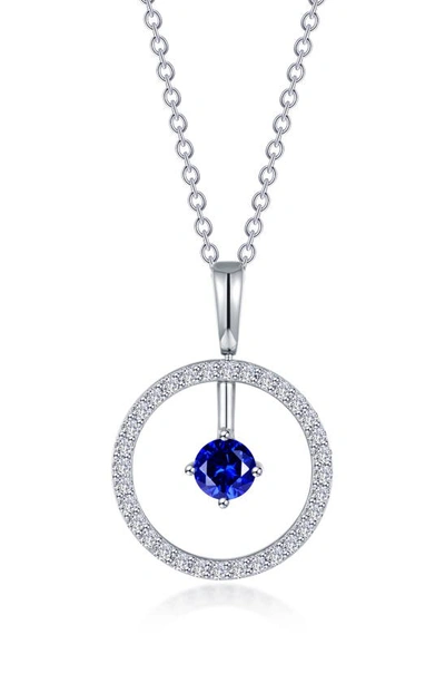 Lafonn Simulated Diamond Lab-created Birthstone Reversible Pendant Necklace In Blue/ September