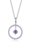 Lafonn Simulated Diamond Lab-created Birthstone Reversible Pendant Necklace In Purple/ June
