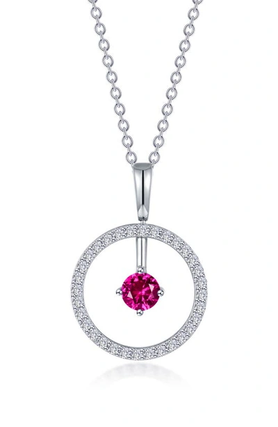 Lafonn Simulated Diamond Lab-created Birthstone Reversible Pendant Necklace In Red/ July