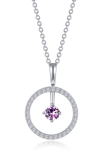 Lafonn Simulated Diamond Lab-created Birthstone Reversible Pendant Necklace In Purple/ February