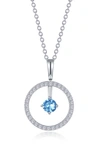 Lafonn Simulated Diamond Lab-created Birthstone Reversible Pendant Necklace In Light Blue/ December