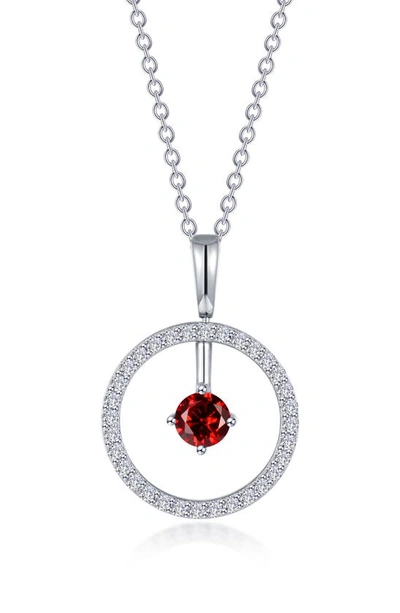 Lafonn Simulated Diamond Lab-created Birthstone Reversible Pendant Necklace In Red/ January