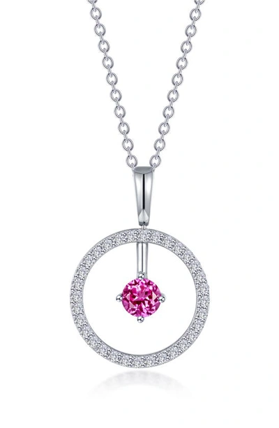 Lafonn Simulated Diamond Lab-created Birthstone Reversible Pendant Necklace In Pink/ October