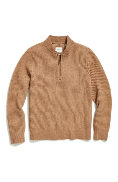 Billy Reid Fisherman Rib Half Zip Wool Sweater In Brown