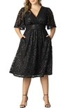 Kiyonna Women's Plus Size Starry Sequined Lace Cocktail Dress In Onyx