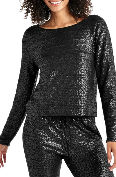 Splendid Tavi Sequin Long Sleeve Top In Black