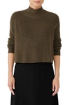 Eileen Fisher Merino Wool Crop Turtleneck Sweater In Olive Green