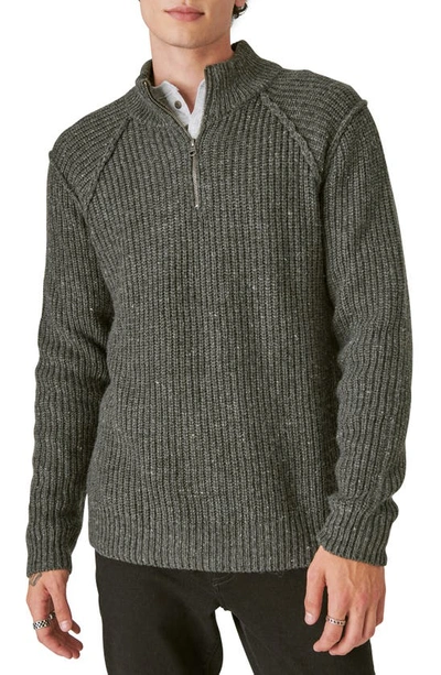 Lucky Brand Quarter Zip Tweed Sweater In Charcoal Heather Gray