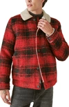 Lucky Brand Plaid Faux Shearling Lined Trucker Jacket In Red