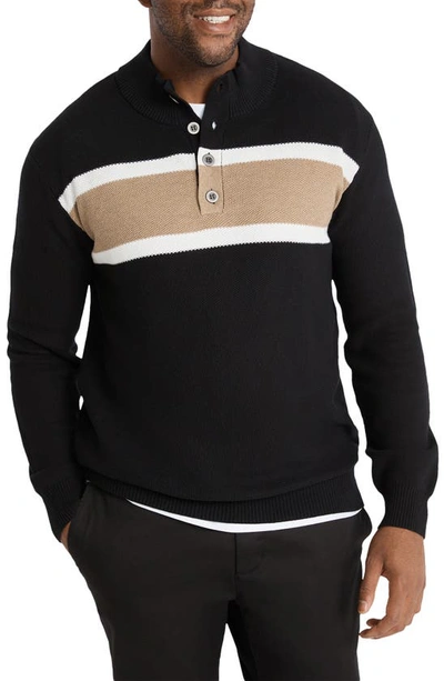 Johnny Bigg Keating Colorblock Stripe Cotton Henley Sweater In Black