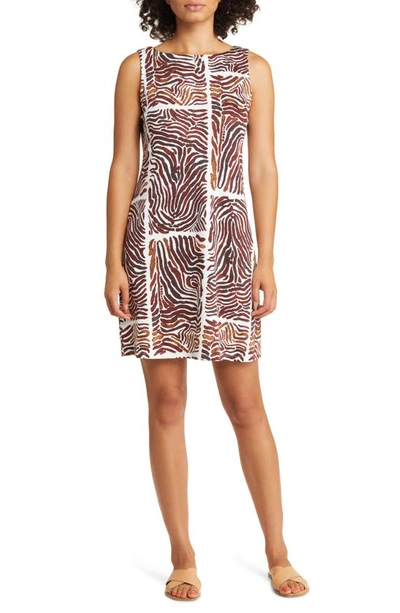Tommy Bahama Darcy Zen Zebra Print Sleeveless Shift Dress In Double Chocolate