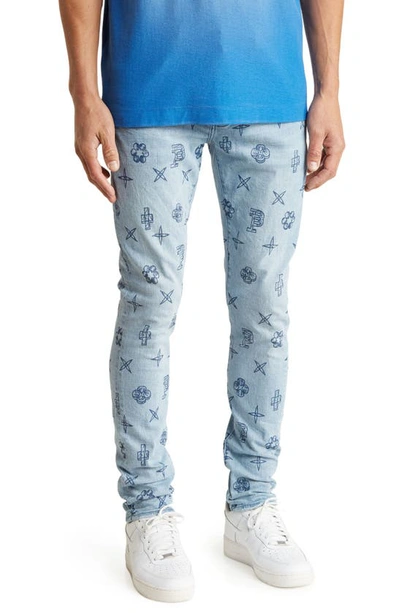 Purple Brand Outlined Monogram Skinny Jeans In Light Indigo