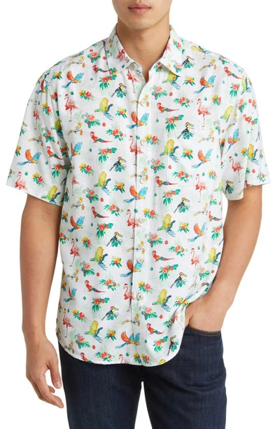 Tommy Bahama Veracruz Bay Holiday Birds Short Sleeve Button-up Shirt In White