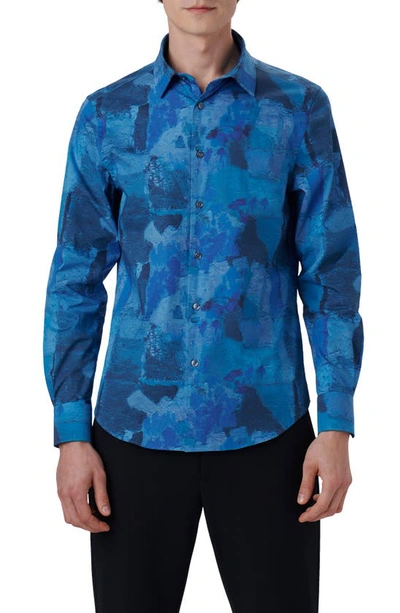 Bugatchi Julian Shaped Fit Print Button-up Shirt In French Blue