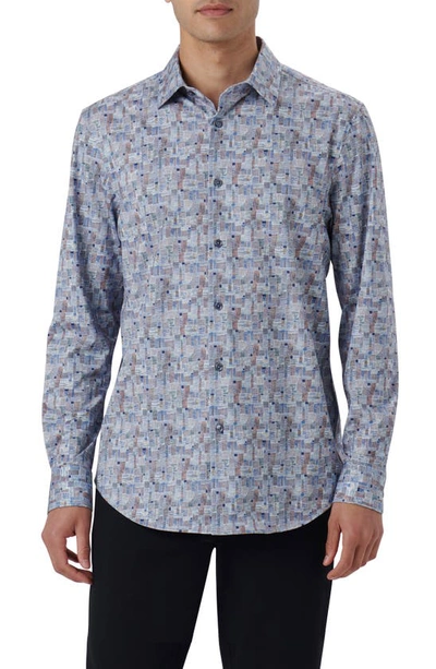 Bugatchi James Ooohcotton® Patchwork Print Button-up Shirt In Cobalt