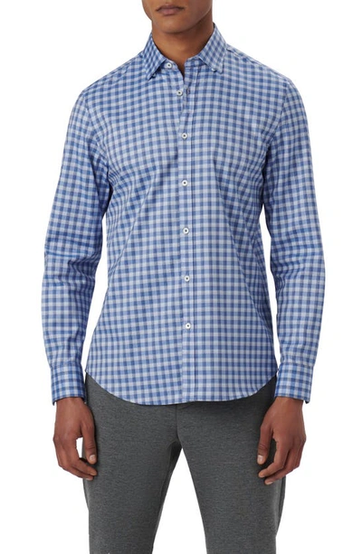 Bugatchi Karl Shaped Fit Plaid Stretch Cotton Button-up Shirt In Air-blue