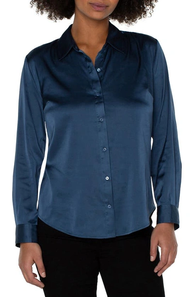 Liverpool Los Angeles Satin Button-up Shirt In Shibori Blue
