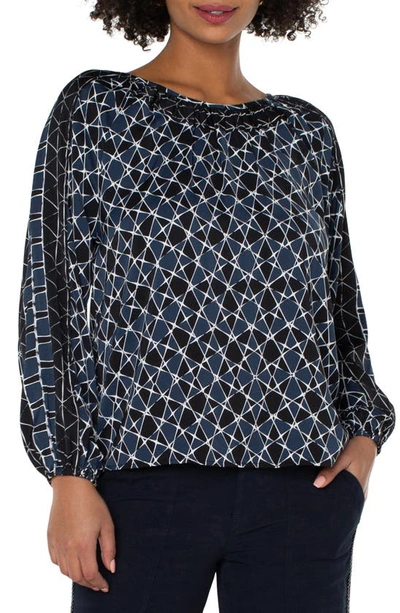 Liverpool Los Angeles Geometric Pattern Pleated Pullover Shirt In Stargazing