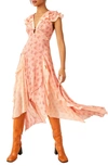 Free People Joaquin Floral Ruffle Plunge Dress In Pink