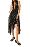 Free People Joaquin Floral Ruffle Plunge Dress In Black Combo