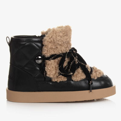 Monnalisa Kids' Faux Leather And Shearling Boots In Black