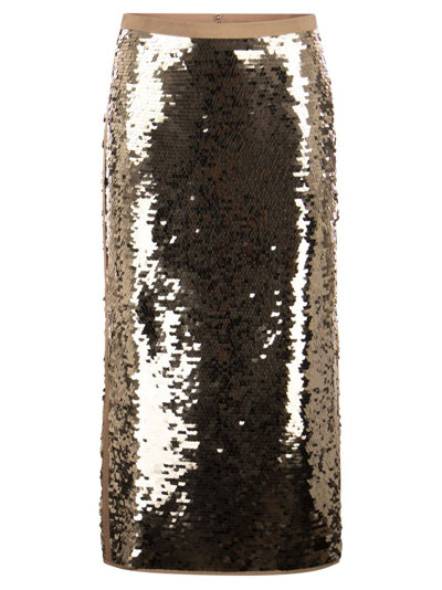 Weekend Max Mara Udine - Jersey Pencil Skirt With Sequins In Gold