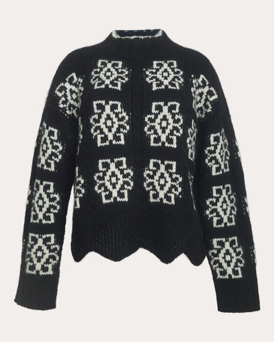 Eleven Six Sienna Cable-knit Geometric Intarsia Sweater In Black/ivory