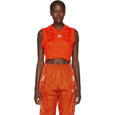 Adidas Originals By Alexander Wang Aw Wrinkled Logo Jacquard Cropped Top In Red