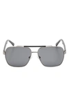 Guess 60mm Navigator Sunglasses In Shiny Gunmetal / Smoke