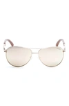 Guess 58mm Pilot Sunglasses In Shiny Rose Gold / Brown Mirror