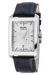 Gevril Manhattanhenge Automatic Rectangle Croc Embossed Leather Strap Watch, 39mm In Blue