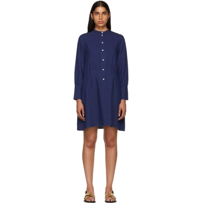 Apc Kimya Long-sleeve Midi Dress In Blue