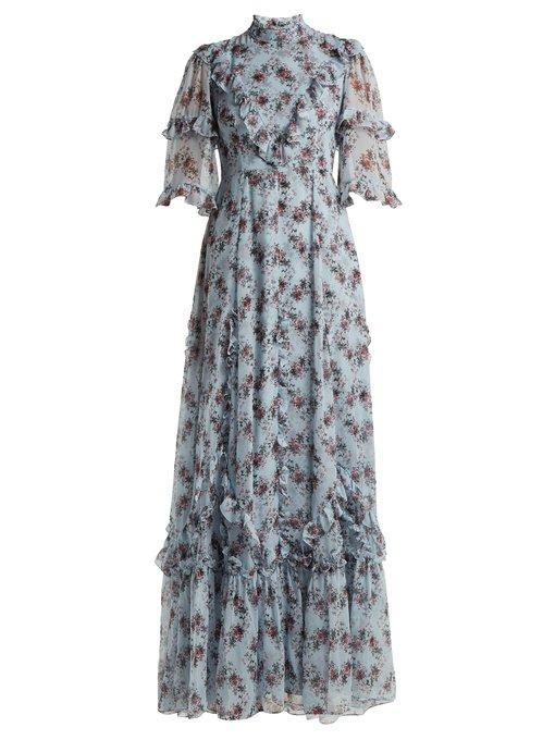 Erdem Isidor Keiko-Print Silk Gown In Blue | ModeSens