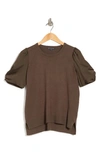 Adrianna Papell Satin Short Sleeve Sweater In Fatigue
