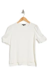 Adrianna Papell Satin Short Sleeve Sweater In Ivory