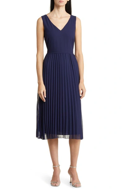 Sam Edelman Pleated Skirt Sleeveless Dress In Navy