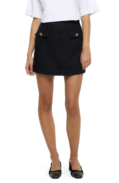 River Island Bouclé A-line Miniskirt In Black