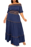 Buxom Couture Smocking Top And Skirt Set In Navy
