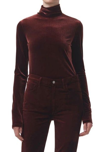 Agolde Pascale Stretch Velvet Turtleneck Top In Red