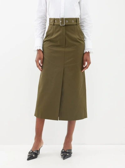 Rabanne Belted Cotton-gabardine Midi Pencil Skirt In Green