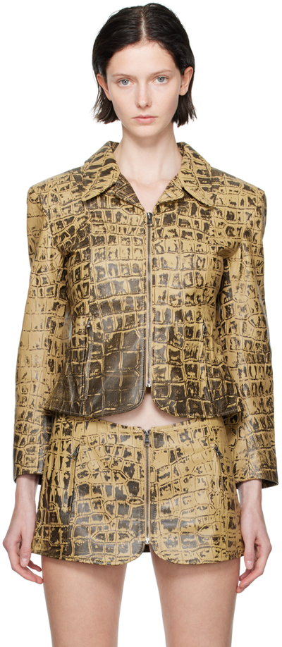 Knwls Scythe Crocodile-print Leather Jacket In Nude