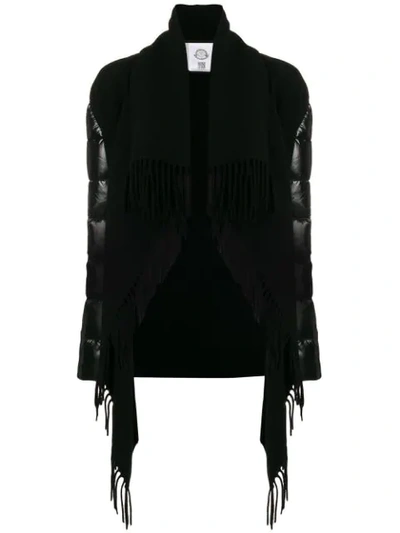 Moncler Wool Cape W/ Laqué Nylon Down Sleeves In Black